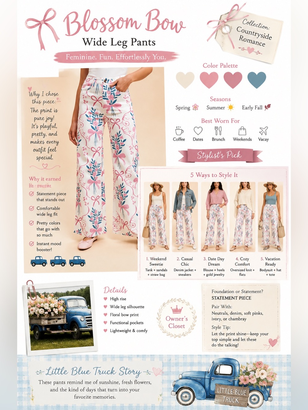 Anniewear Bow Wide Leg Pants in Pink & Blue Floral